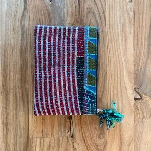 Hand-stitched Kantha Zip Pouch in Burgundy & Teal
